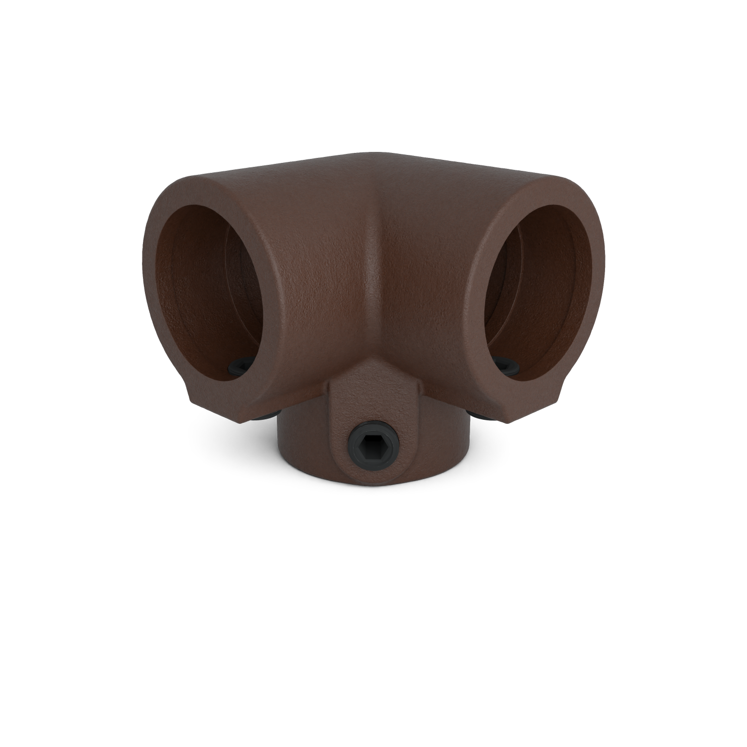 128-B Esquinera 3 vías 90°- 33,7 mm marrón