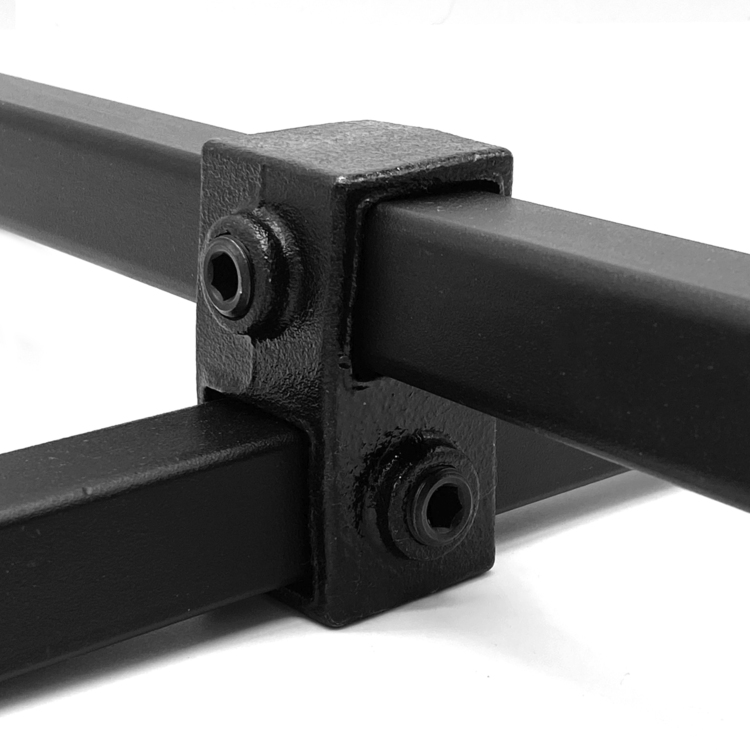 Pieza transversal, frontal, 90° para tubos cuadrados, negro - 25 mm