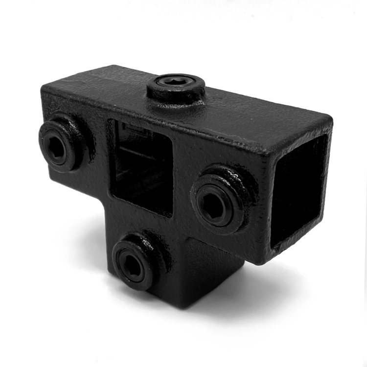 Pieza en T para tubo de soporte para tubos cuadrados, negra - 25 mm