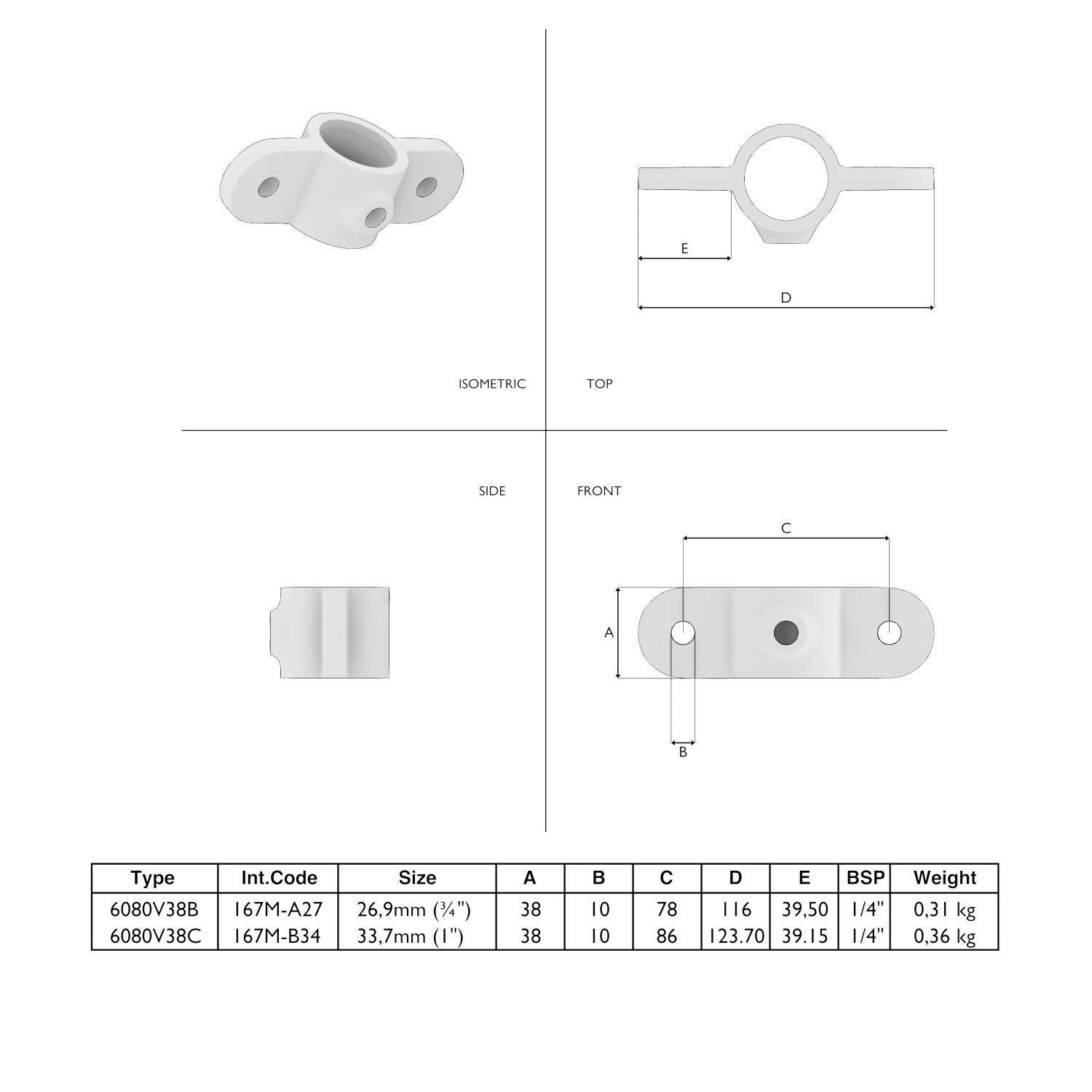 167MB Bisagra ojo. doble - 33,7 mm marrón