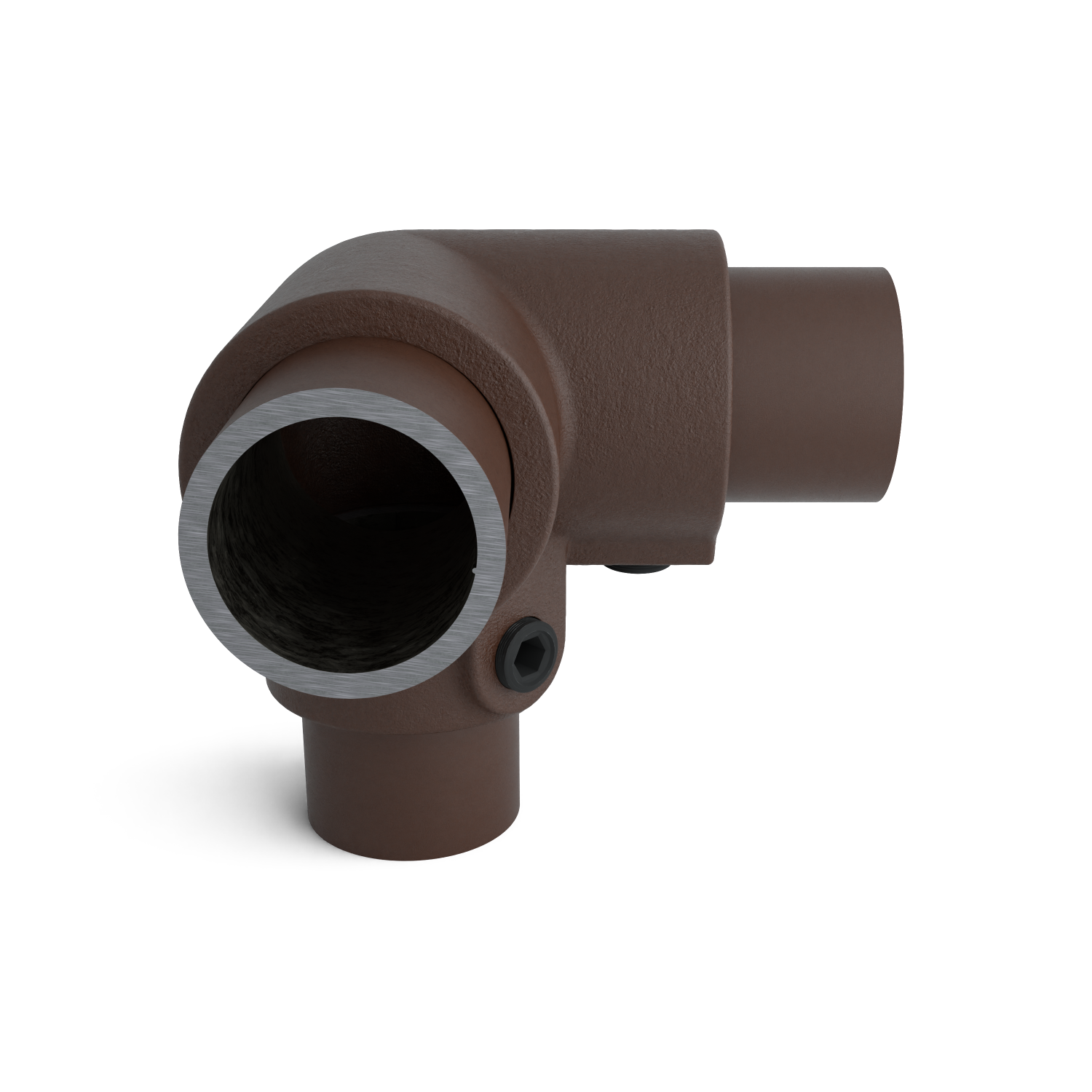 128-B Esquinera 3 vías 90°- 33,7 mm marrón