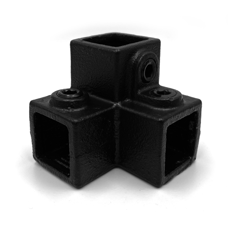 Esquinera de tres vías - 90° para tubos cuadrados, negra - 25 mm