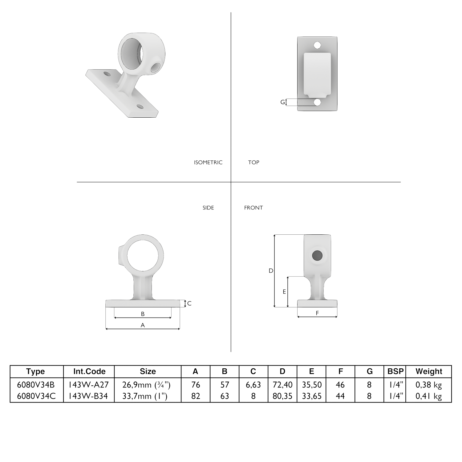143W-B Tope de pasamanos. - 33,7 mm marrón