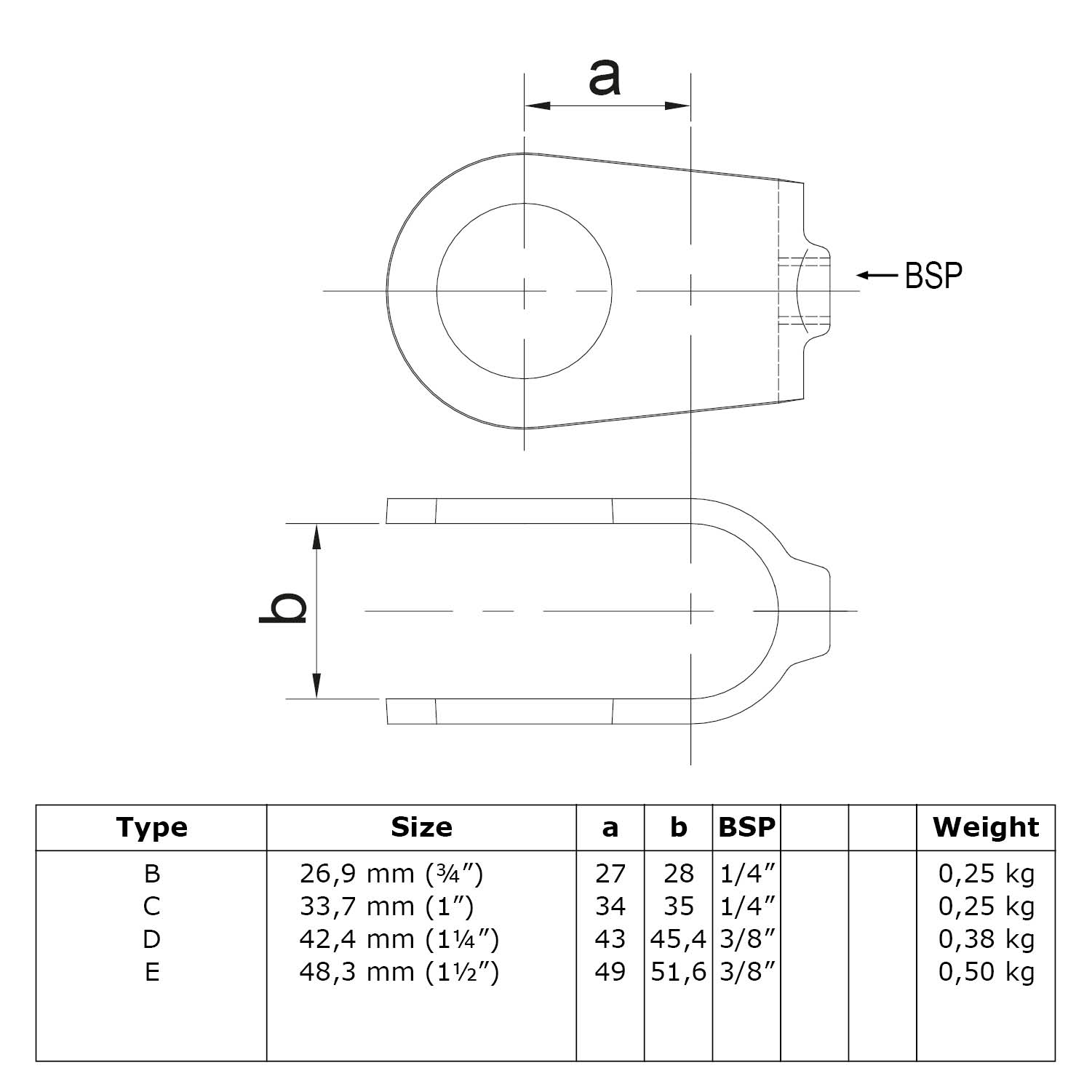 Pieza en cruz, abierta 33,7 mm (1")
