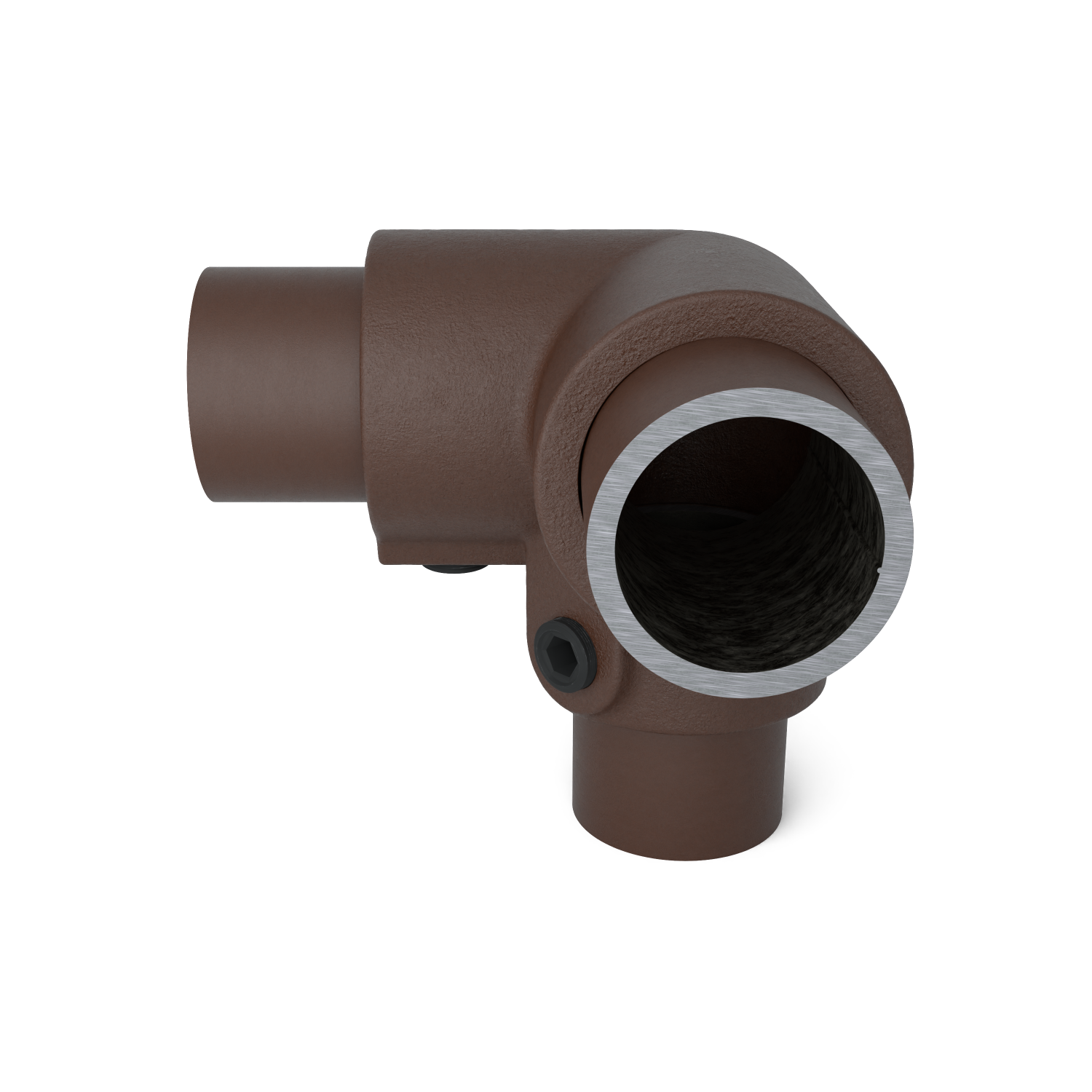 128-B Esquinera 3 vías 90°- 33,7 mm marrón