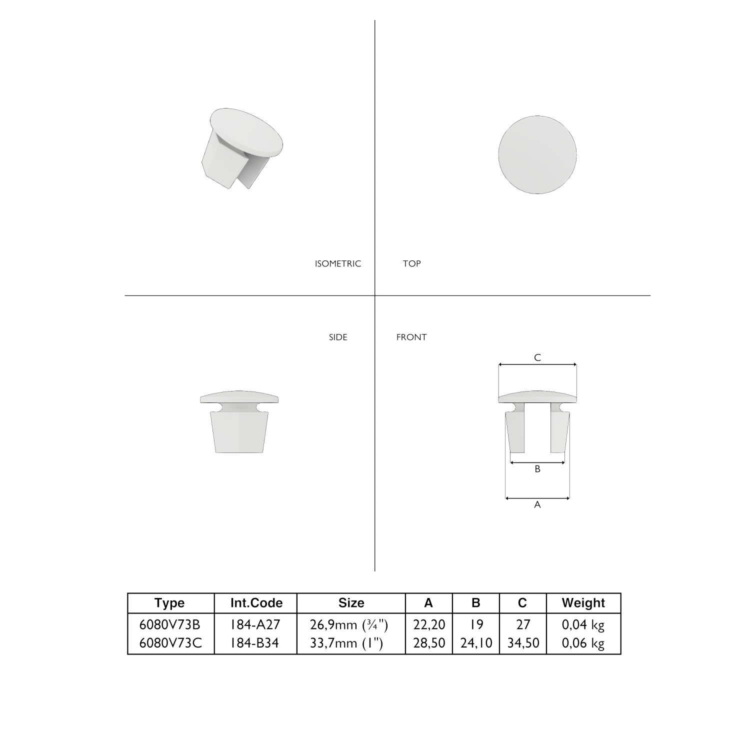 184T-B Tapón. Metal - 33,7 mm marrón